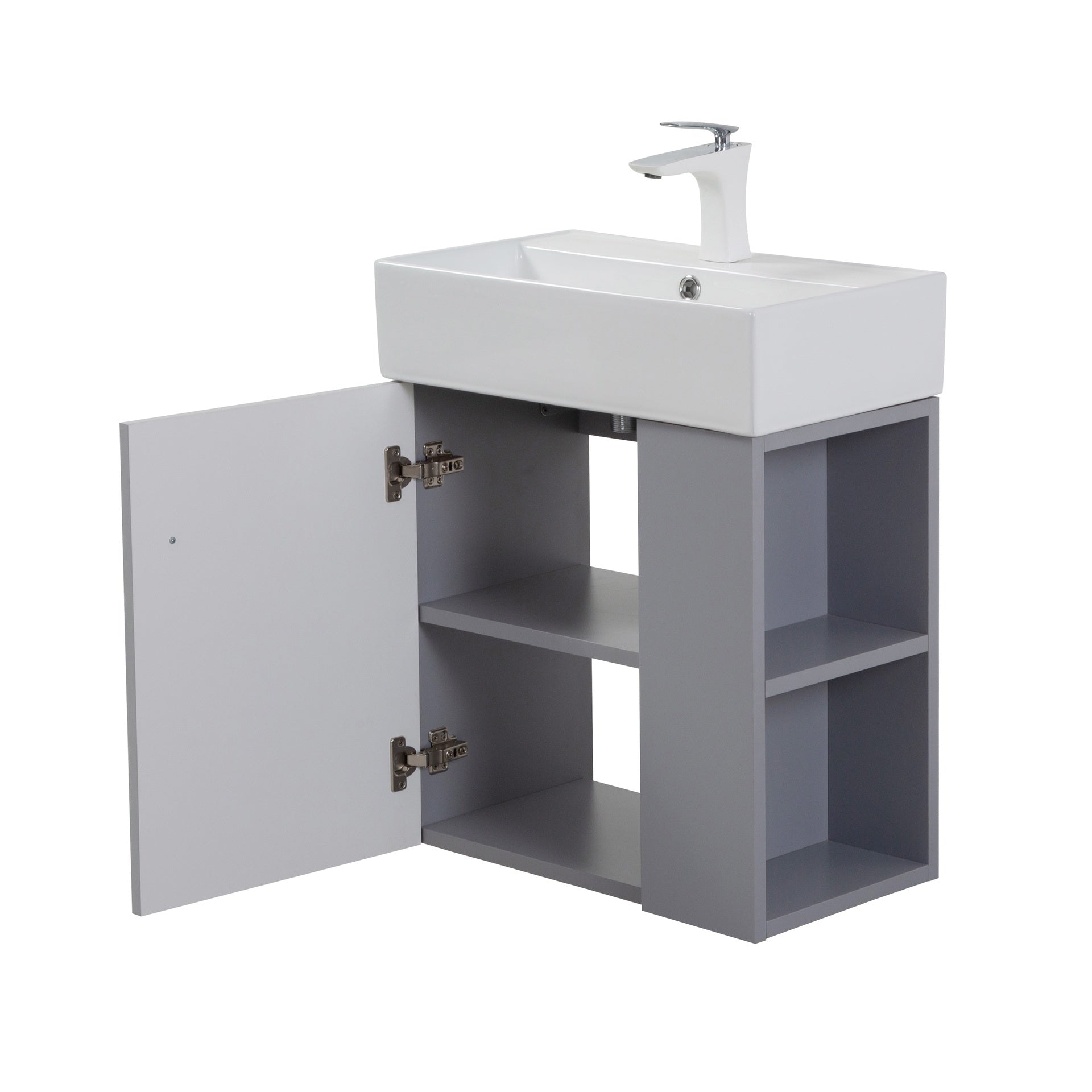 21.6" Wall-mounted Vanity Base Only, Open Shelf on the Right, Matt Grey GF-25V06-21MGR - W1573P446790