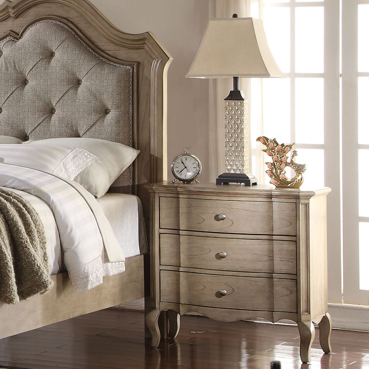 Antique Taupe 3-Drawer Nightstand