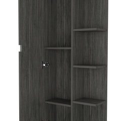Linen Single Door Cabinet 62" H, Five External Shelves, Four Interior Shelves, Smokey Oak