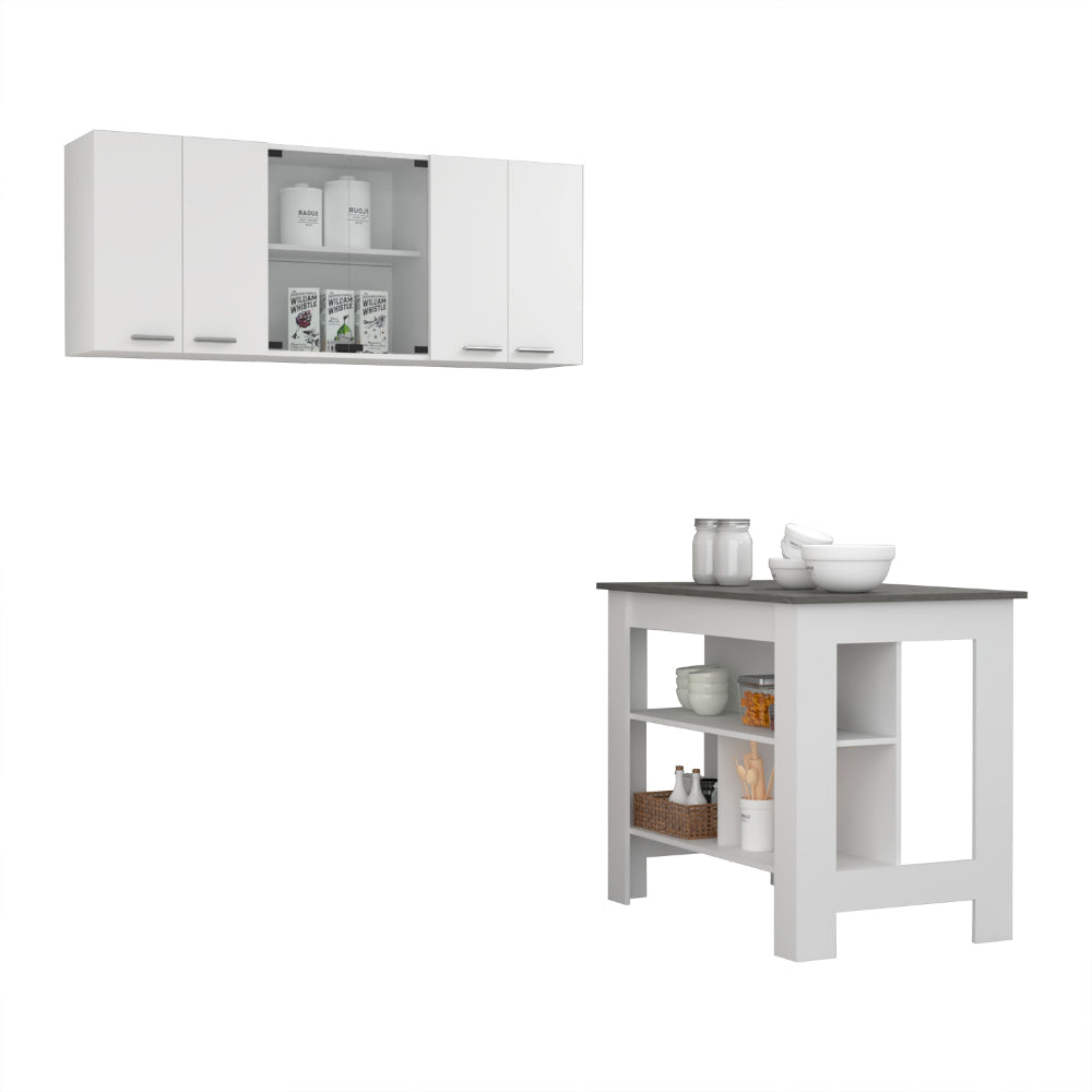 White and Onyx 2-Piece Kitchen Set, Kitchen Island and Wall Cabinet