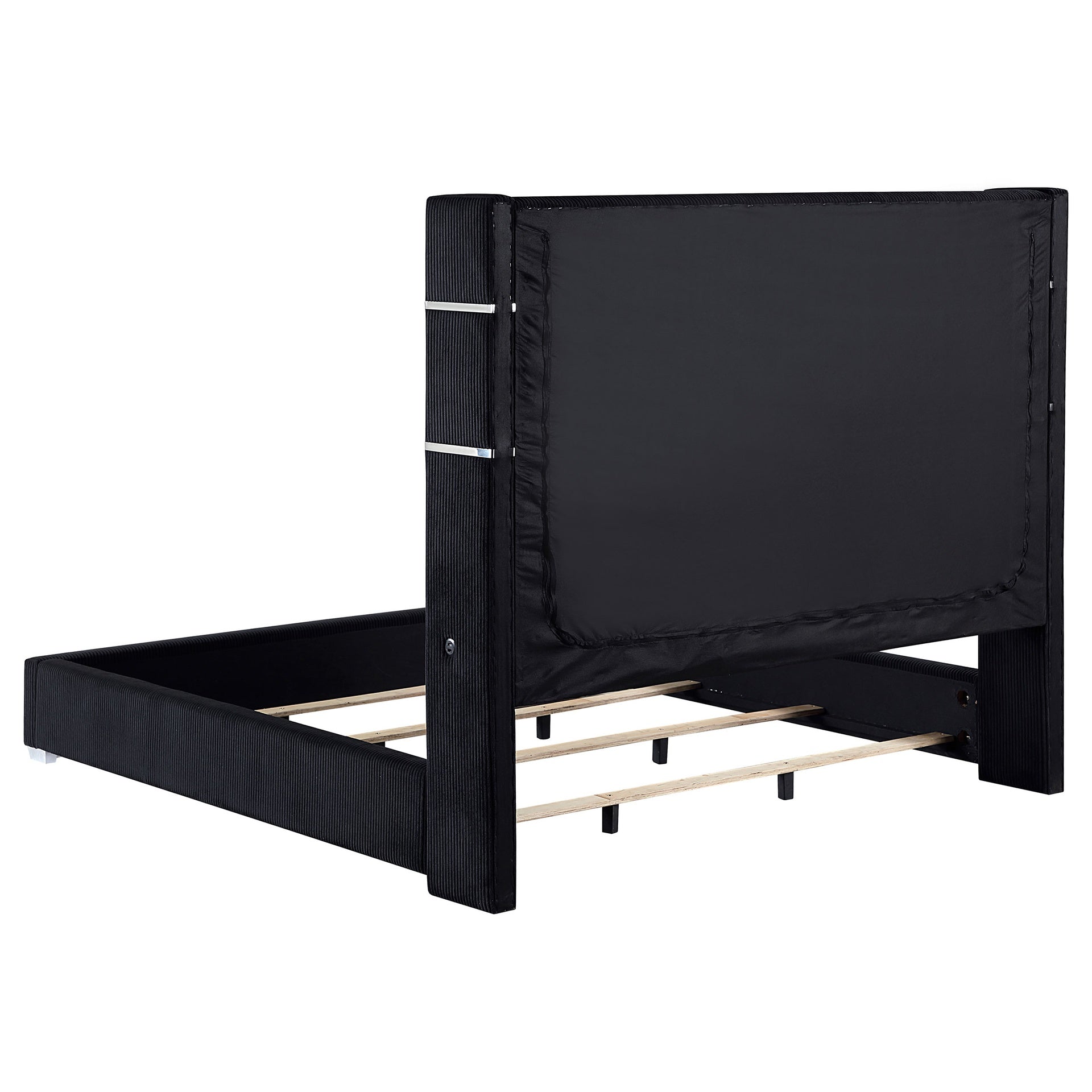 Judah Black Upholstered Eastern King Flame Visualizer Bed