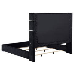 Judah Black Upholstered Eastern King Flame Visualizer Bed