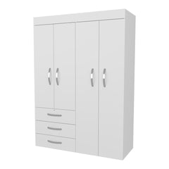 White 4-Door Wardrobe with Drawers and Shelf