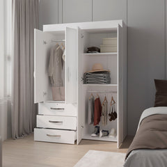 White 4-Door Wardrobe with Drawers and Shelf