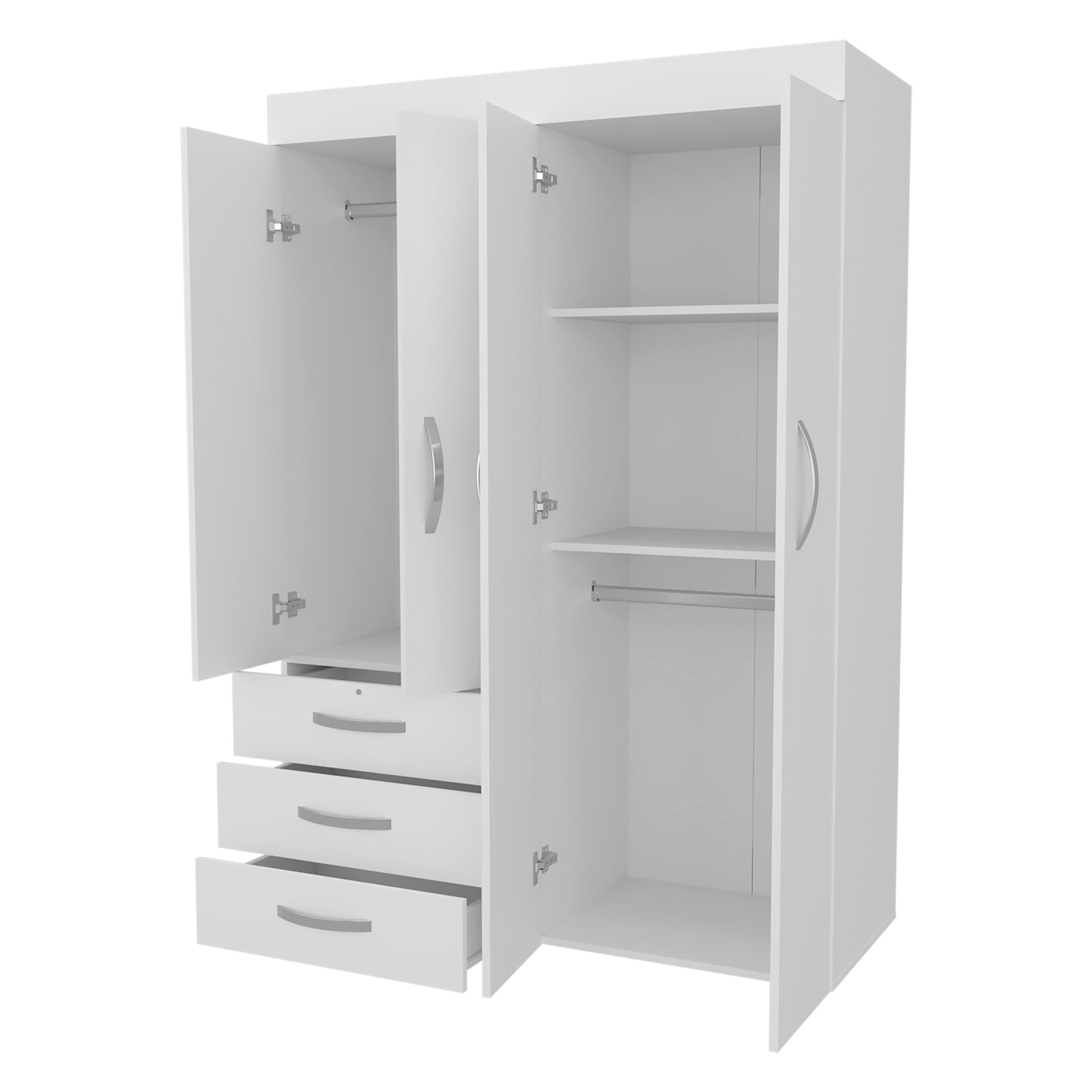 White 4-Door Wardrobe with Drawers and Shelf