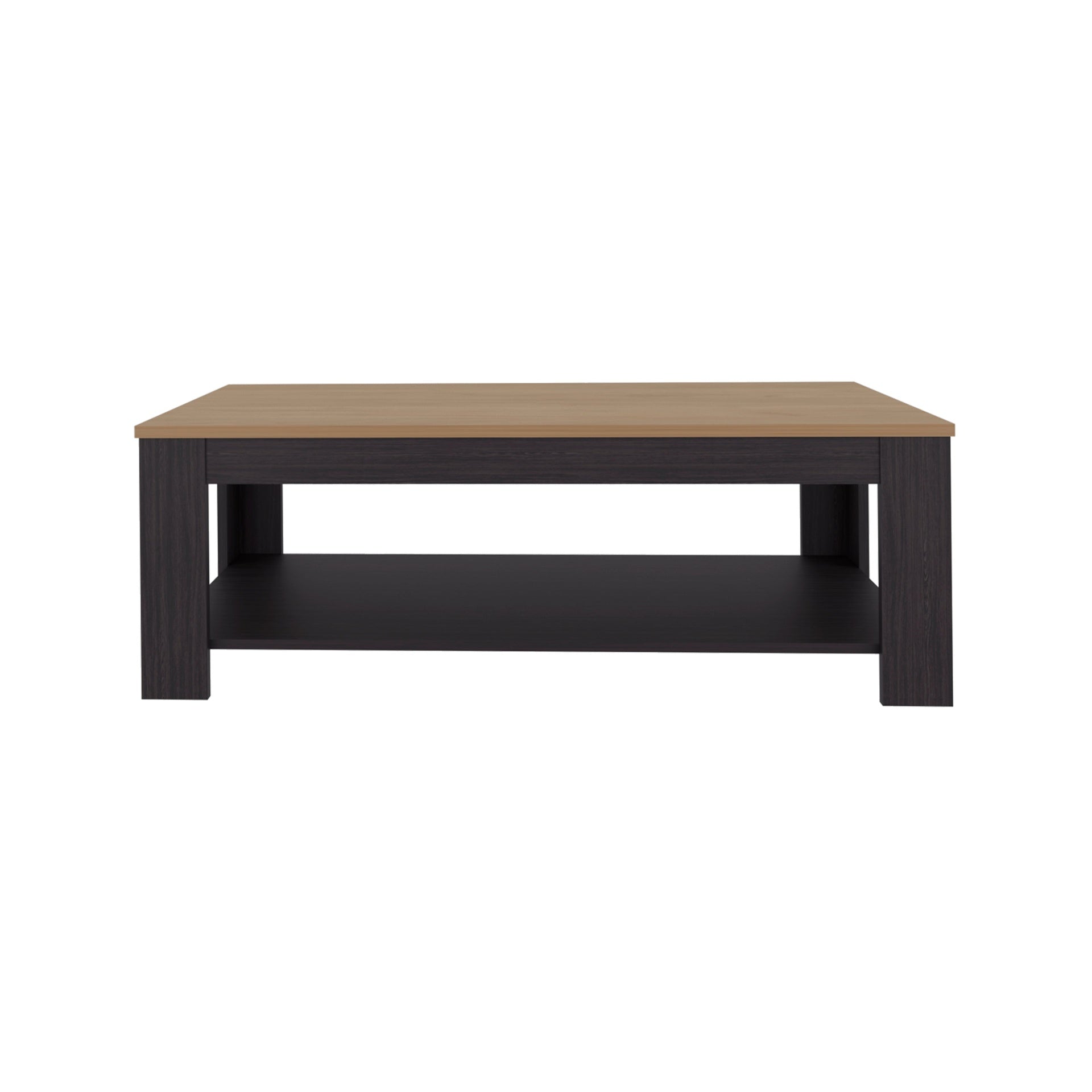 Wenge and Natural Oak Rectangular Coffee Table with Lower Shelf