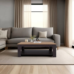 Wenge and Natural Oak Rectangular Coffee Table with Lower Shelf