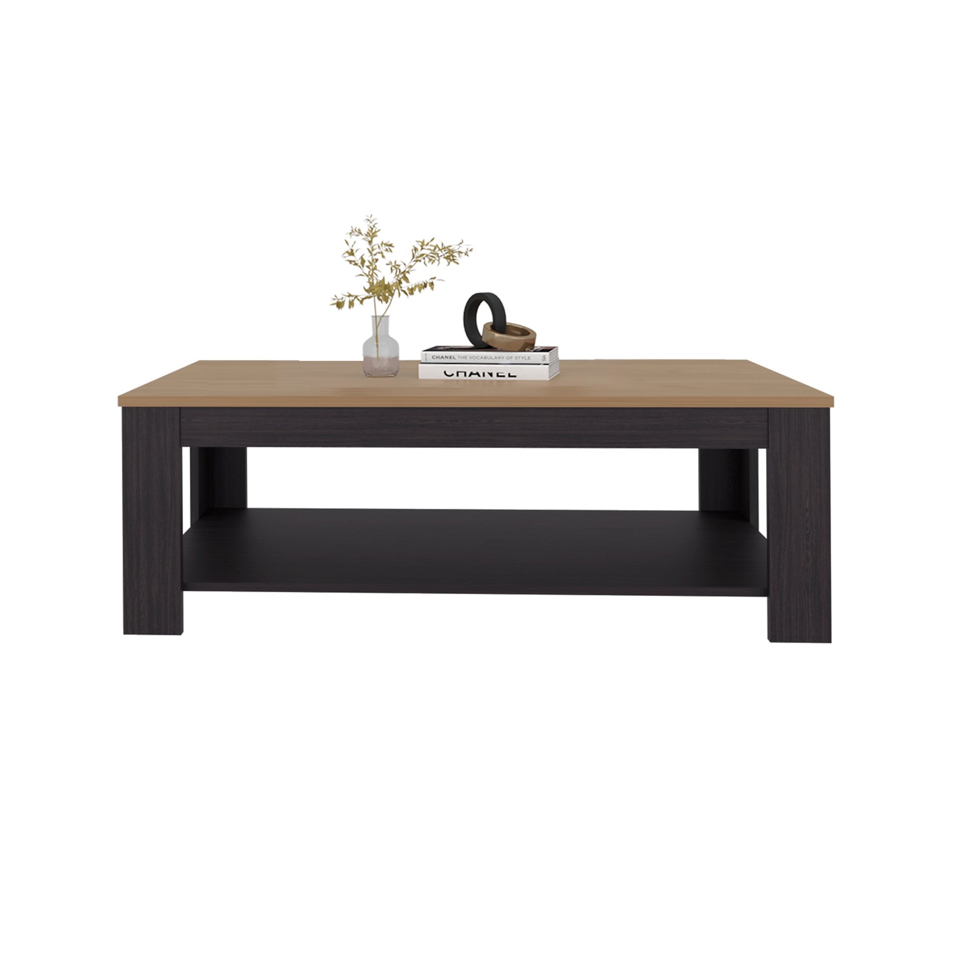 Wenge and Natural Oak Rectangular Coffee Table with Lower Shelf