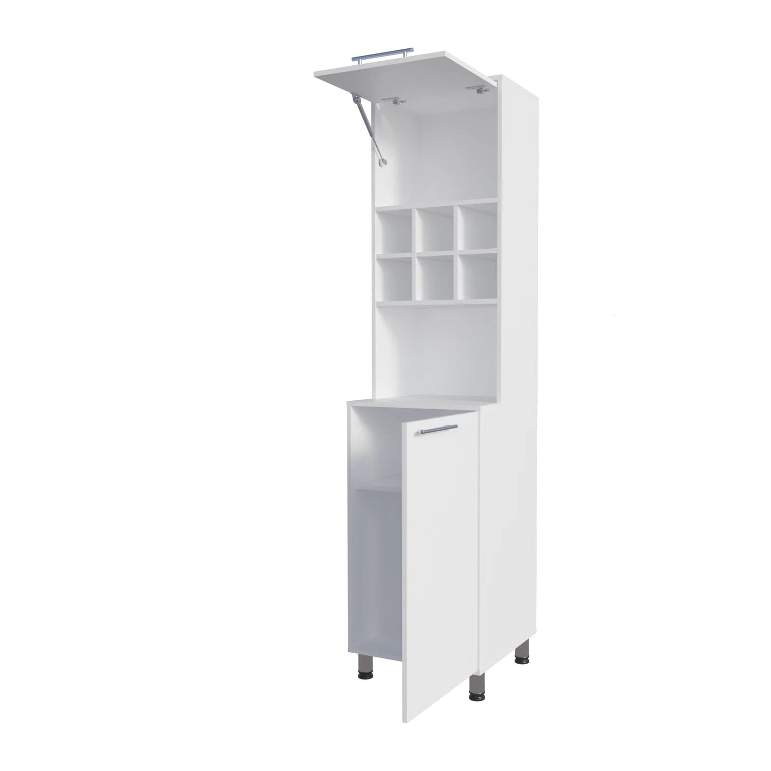 White Kitchen Pantry with Pneumatic Door and Open Storage