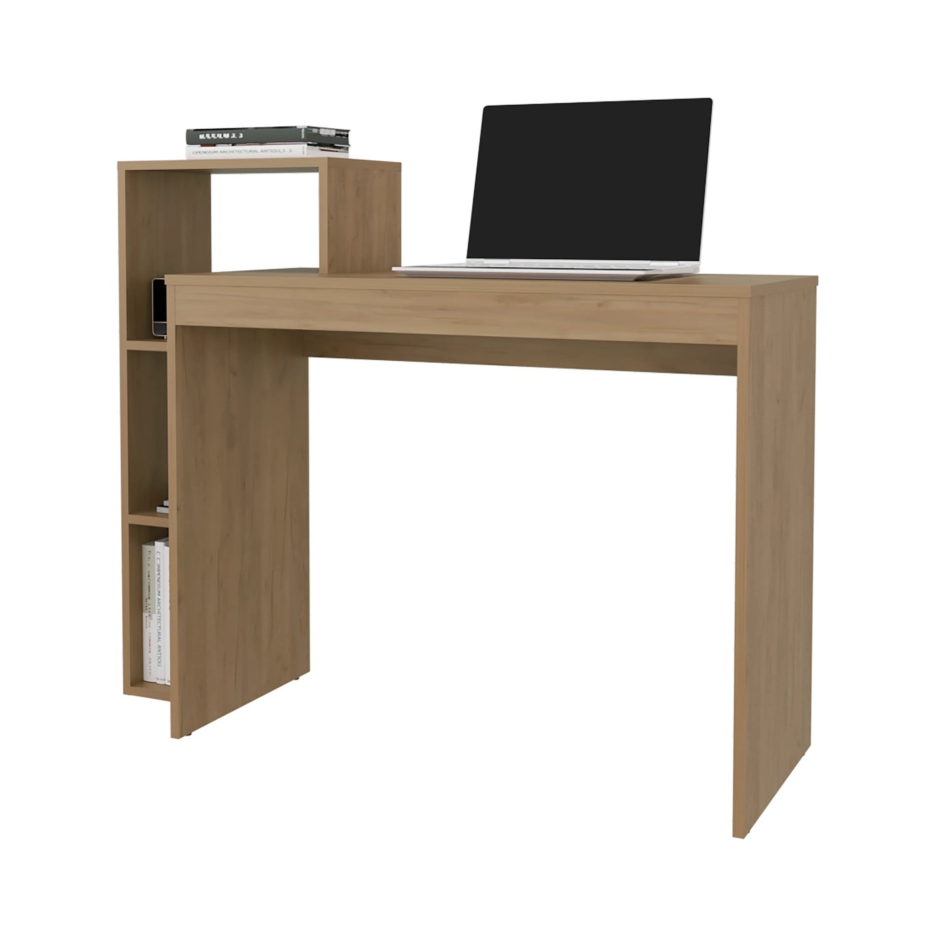 Natural Oak Computer Desk with Open Storage