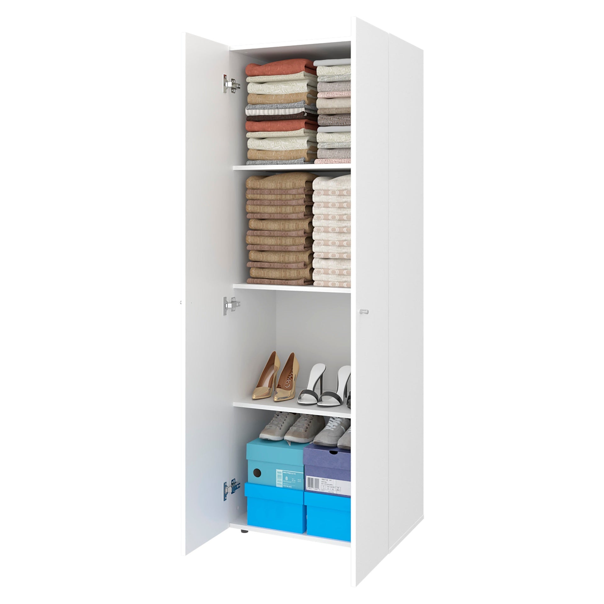 White 2-Door Tall Wardrobe Cabinet with 4 Shelves and Vertical Storage