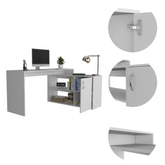White 1-Drawer 2-Shelf L-Shaped Office Desk