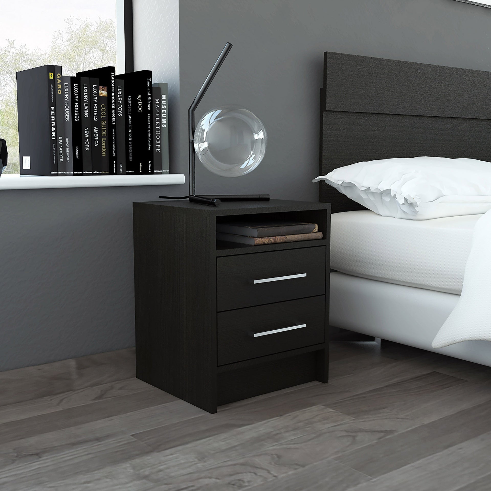 2-Drawer 1-Shelf Rectangle Nightstand Wenge