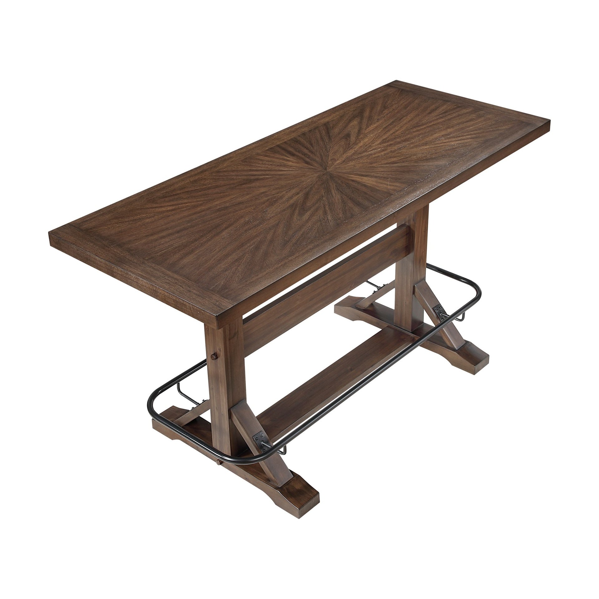 Brown Finish 1pc Pub Table with Metal Footrest Sturdy Wood Frame Furniture Classic Aesthetic Ergonomic Design