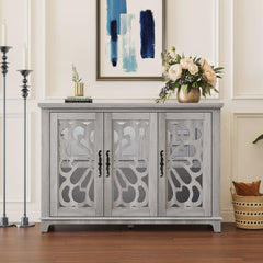 49.33" x 15.55" spacious size countertop Sideboard with 3 mirrored doors adjustable shelves buffet cabinet, storage cabinet for living room, bedroom, dinning room, kitchen, hallway closet