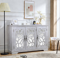 49.33" x 15.55" spacious size countertop Sideboard with 3 mirrored doors adjustable shelves buffet cabinet, storage cabinet for living room, bedroom, dinning room, kitchen, hallway closet