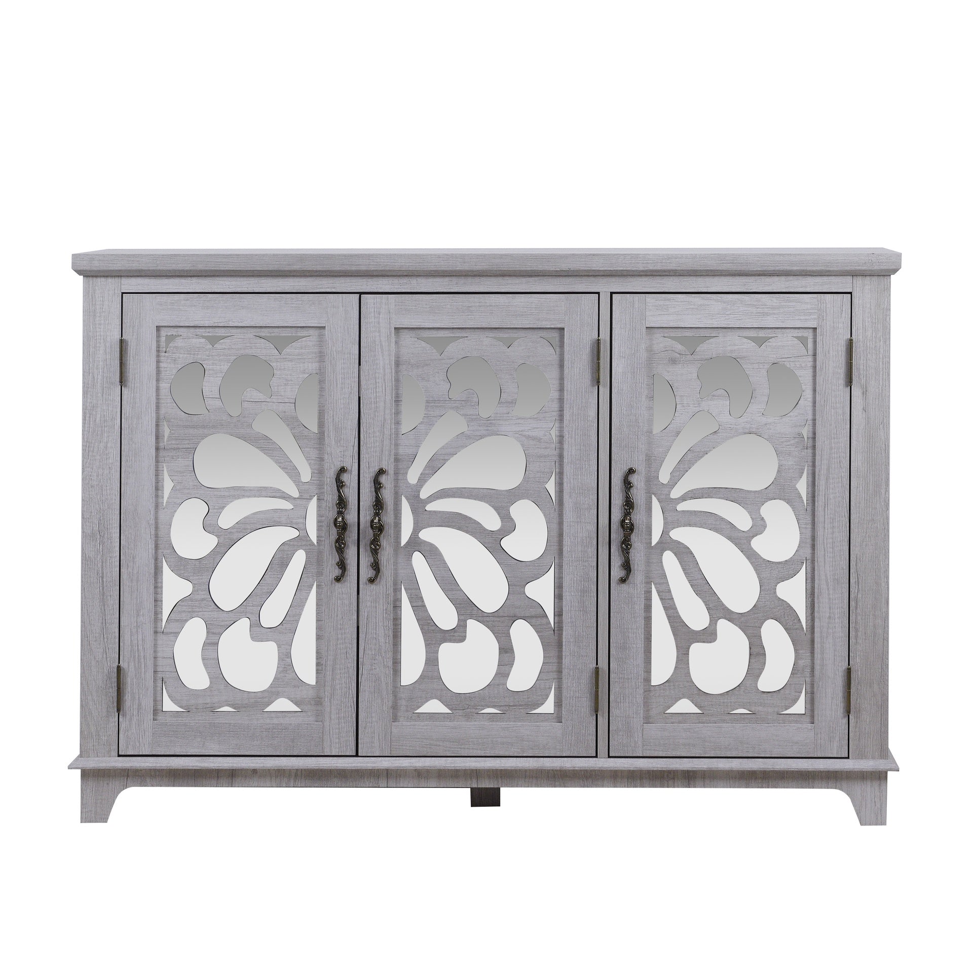 49.33" x 15.55" spacious size countertop Sideboard with 3 mirrored doors adjustable shelves buffet cabinet, storage cabinet for living room, bedroom, dinning room, kitchen, hallway closet