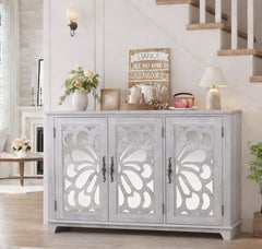 49.33" x 15.55" spacious size countertop Sideboard with 3 mirrored doors adjustable shelves buffet cabinet, storage cabinet for living room, bedroom, dinning room, kitchen, hallway closet