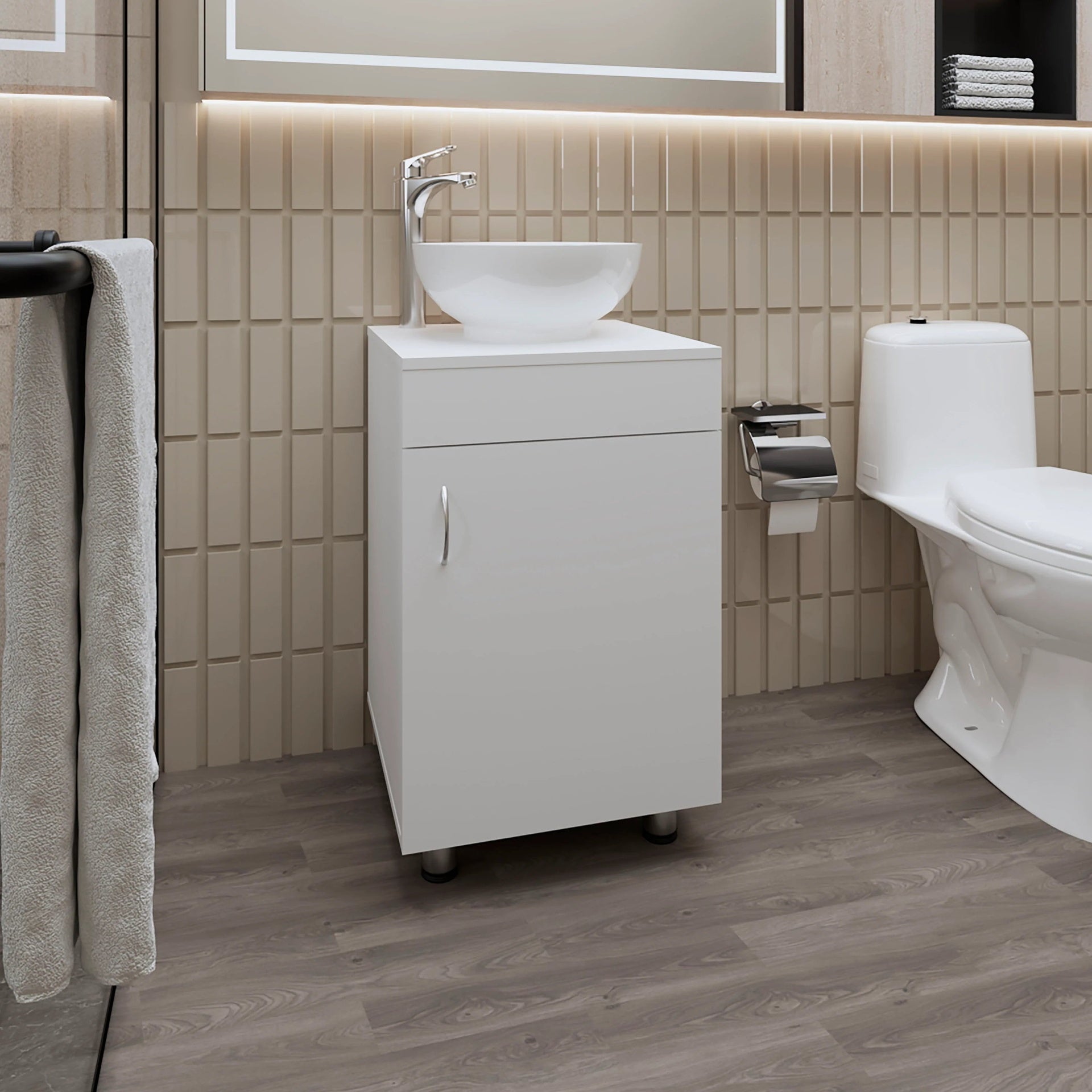White Bathroom Vanity with Integrated Sink