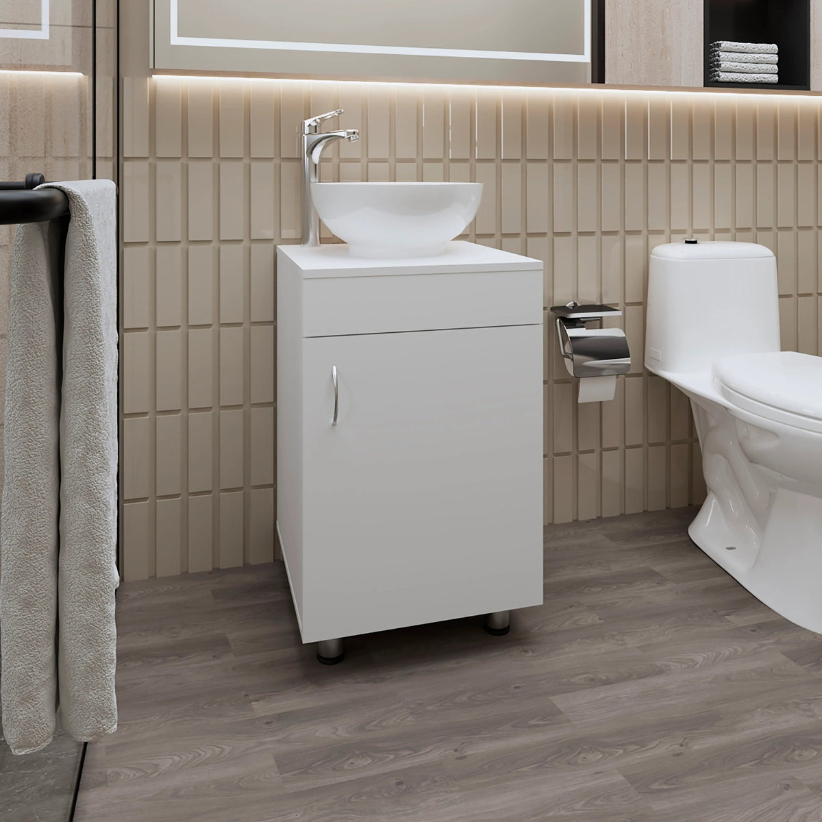 White Bathroom Vanity with Integrated Sink
