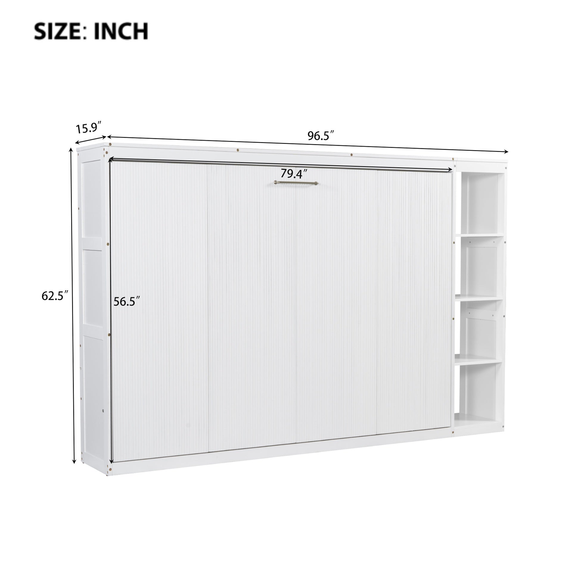 Full Size Murphy Bed with Bookshelf, White