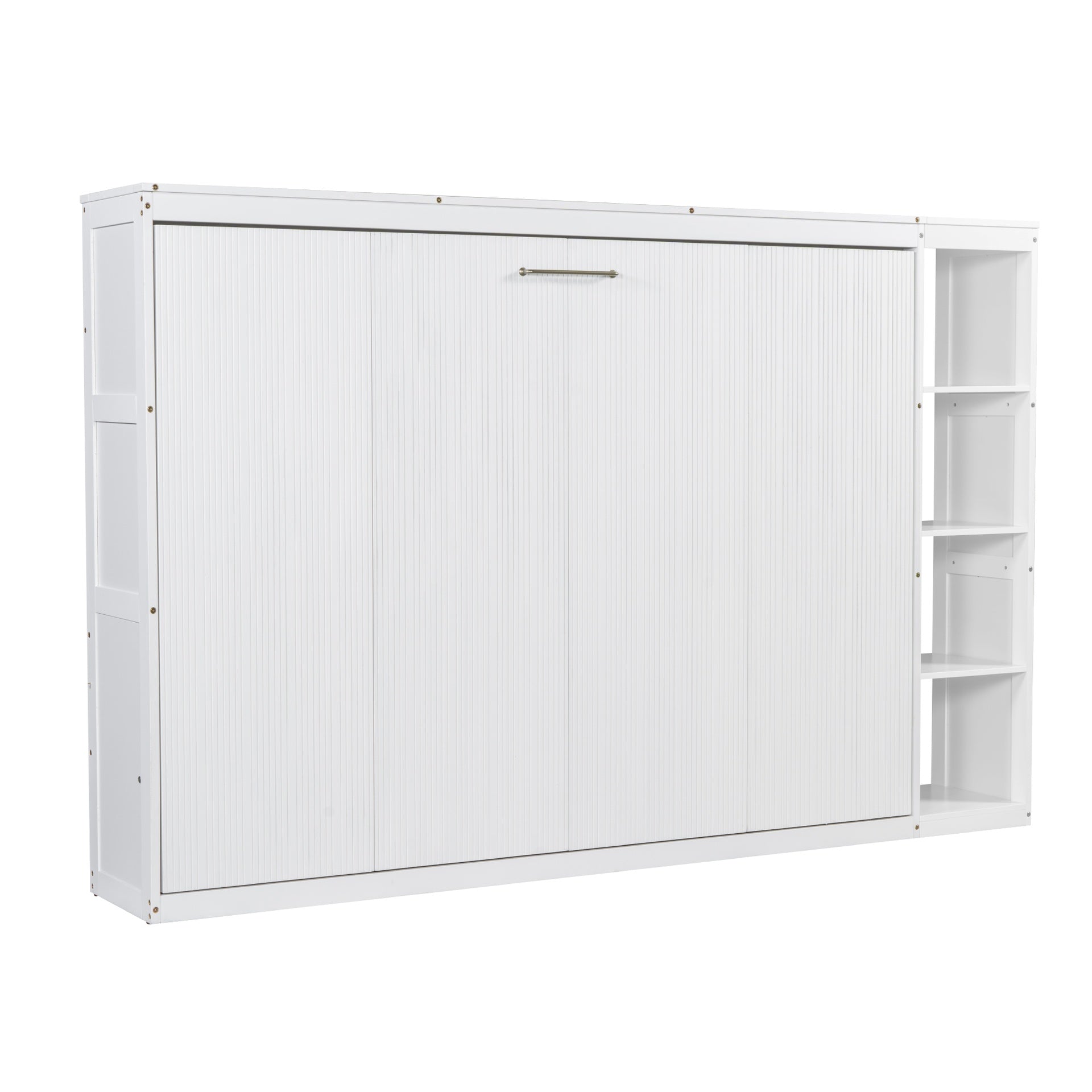 Full Size Murphy Bed with Bookshelf, White
