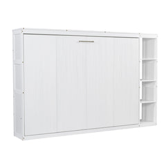 Full Size Murphy Bed with Bookshelf, White