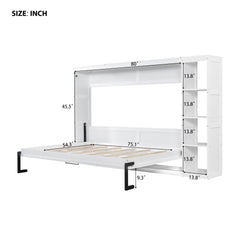 Full Size Murphy Bed with Bookshelf, White