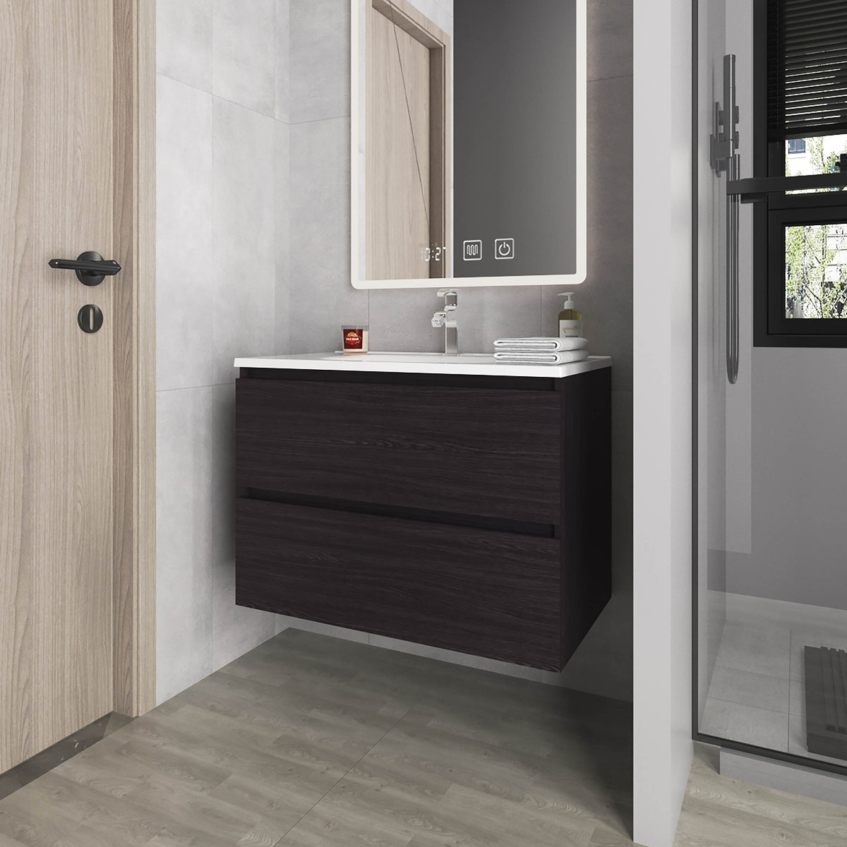Wengue Floating Vanity with Two Drawers and Sink