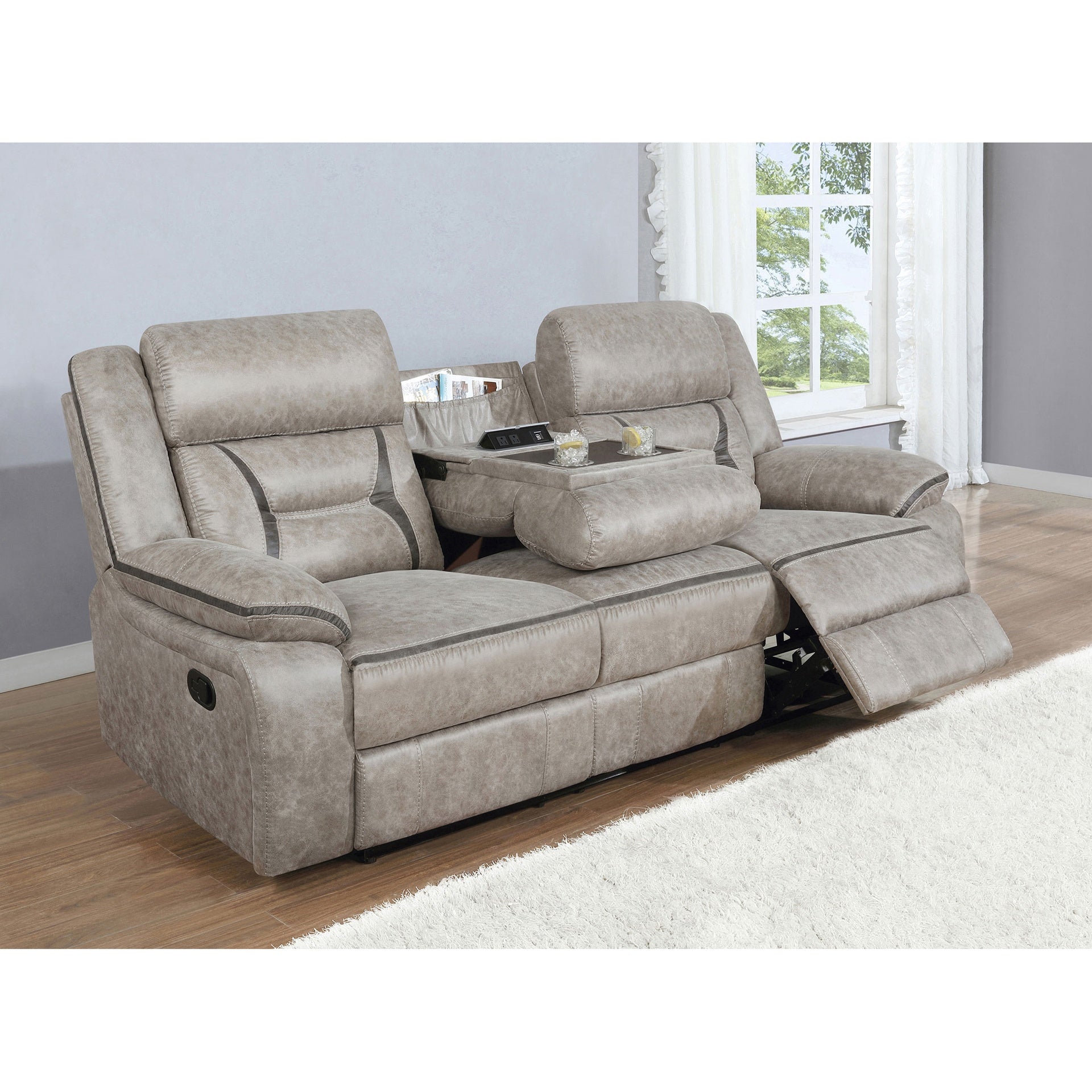 Brazelton Greer Taupe Upholstered Tufted Sofa with Pillow Top Arms
