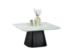 Contemporary Style 3pc Table Set 1x Square Coffee Table 2x Square End Table Faux Marble Soft Curved Edges Top Black Finish Primary Living Room