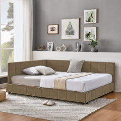 Full Size Upholstered Tufted  Bed Frame, Sofa Bed Frame with Comfortable Backrest and Armrests, Full Size Bed for Bedroom, Living Room,Velvet, BROWN(80.5''*59''*30.5'')
