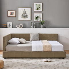 Full Size Upholstered Tufted  Bed Frame, Sofa Bed Frame with Comfortable Backrest and Armrests, Full Size Bed for Bedroom, Living Room,Velvet, BROWN(80.5''*59''*30.5'')