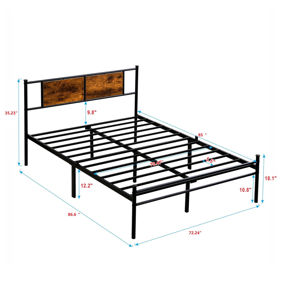 California King Bed Frames ,Headboard with wood panel decoration,black