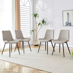Light gray artificial leather backrest cushion dining chair, black metal legs,curved widened cushion design for more comfort,suitable for restaurants, kitchens, bedrooms, offices.(4 chairs)W1151124311