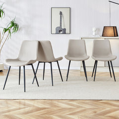 Light gray artificial leather backrest cushion dining chair, black metal legs,curved widened cushion design for more comfort,suitable for restaurants, kitchens, bedrooms, offices.(4 chairs)W1151124311