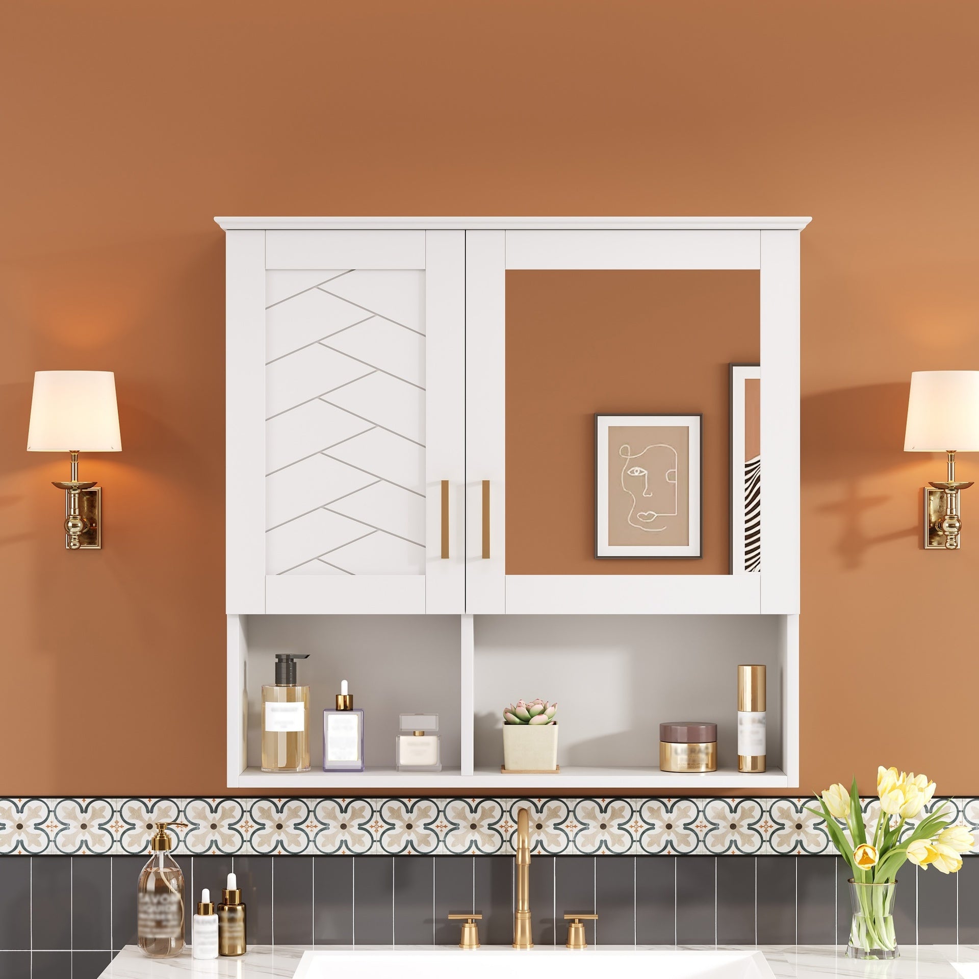 2-in-1 Bathroom Mirror Cabinet, 30 inch Wall Mounted Medicine Cabinet with Adjustable Shelves & Soft Close Doors, High-Define Mirror with Storage for Bathroom Vanity