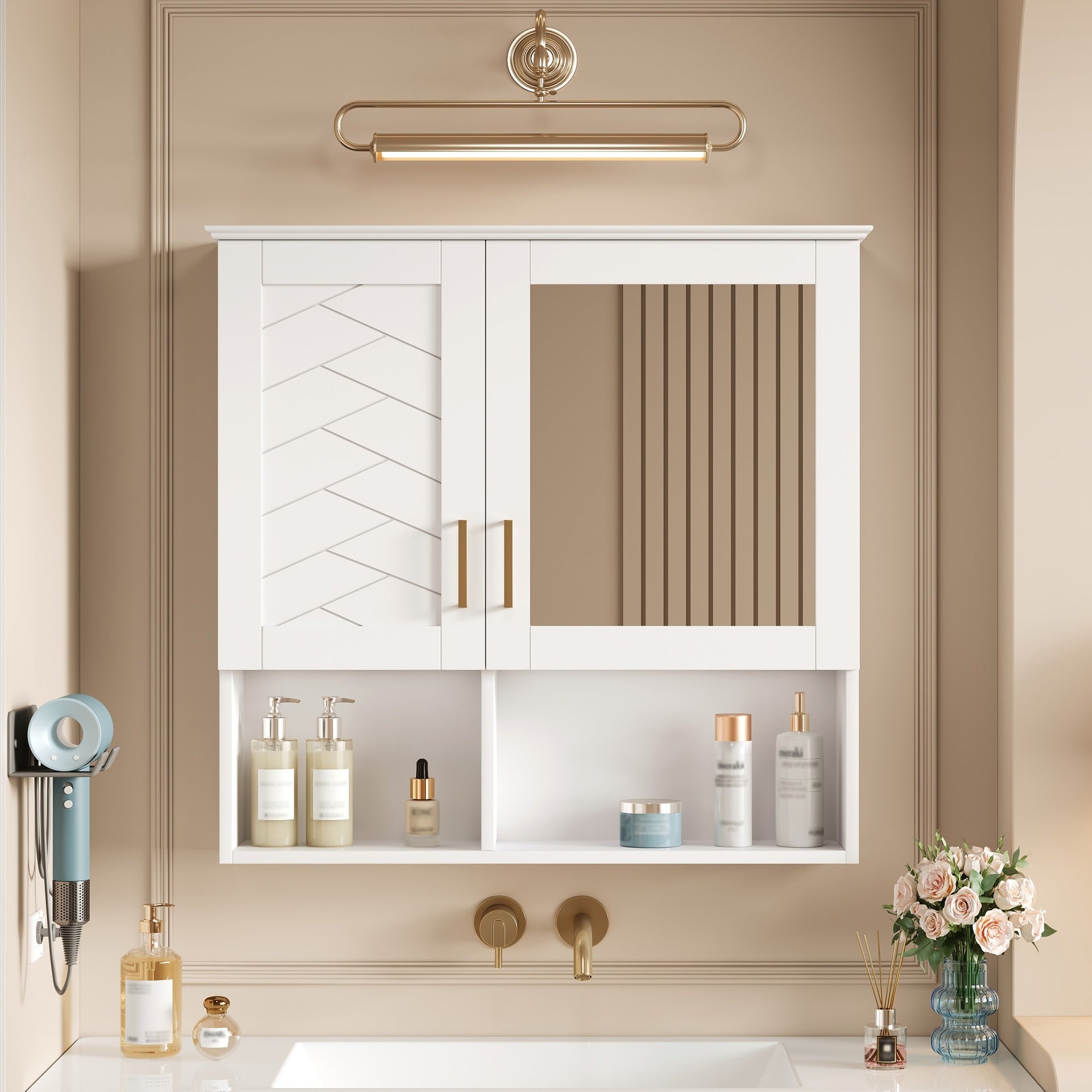 2-in-1 Bathroom Mirror Cabinet, 30 inch Wall Mounted Medicine Cabinet with Adjustable Shelves & Soft Close Doors, High-Define Mirror with Storage for Bathroom Vanity