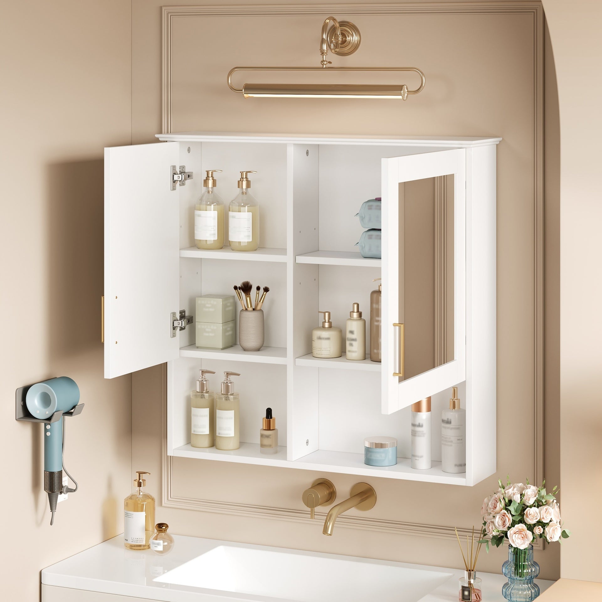 2-in-1 Bathroom Mirror Cabinet, 30 inch Wall Mounted Medicine Cabinet with Adjustable Shelves & Soft Close Doors, High-Define Mirror with Storage for Bathroom Vanity