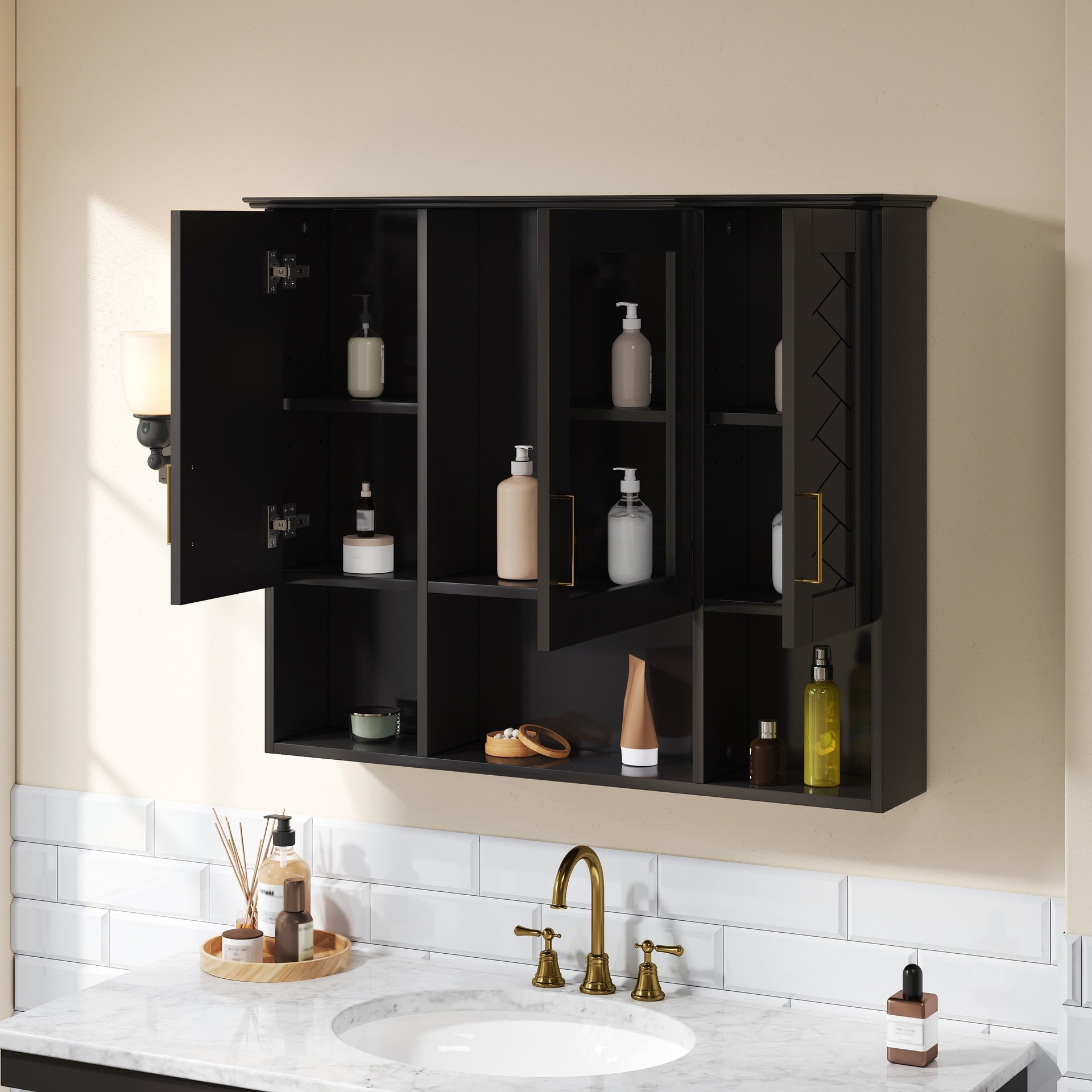 35 inch 2-in-1  Wall Mounted Medicine Cabinet with Adjustable Shelves & Soft Close Doors, High-Define Mirror with Storage for Bathroom Vanity