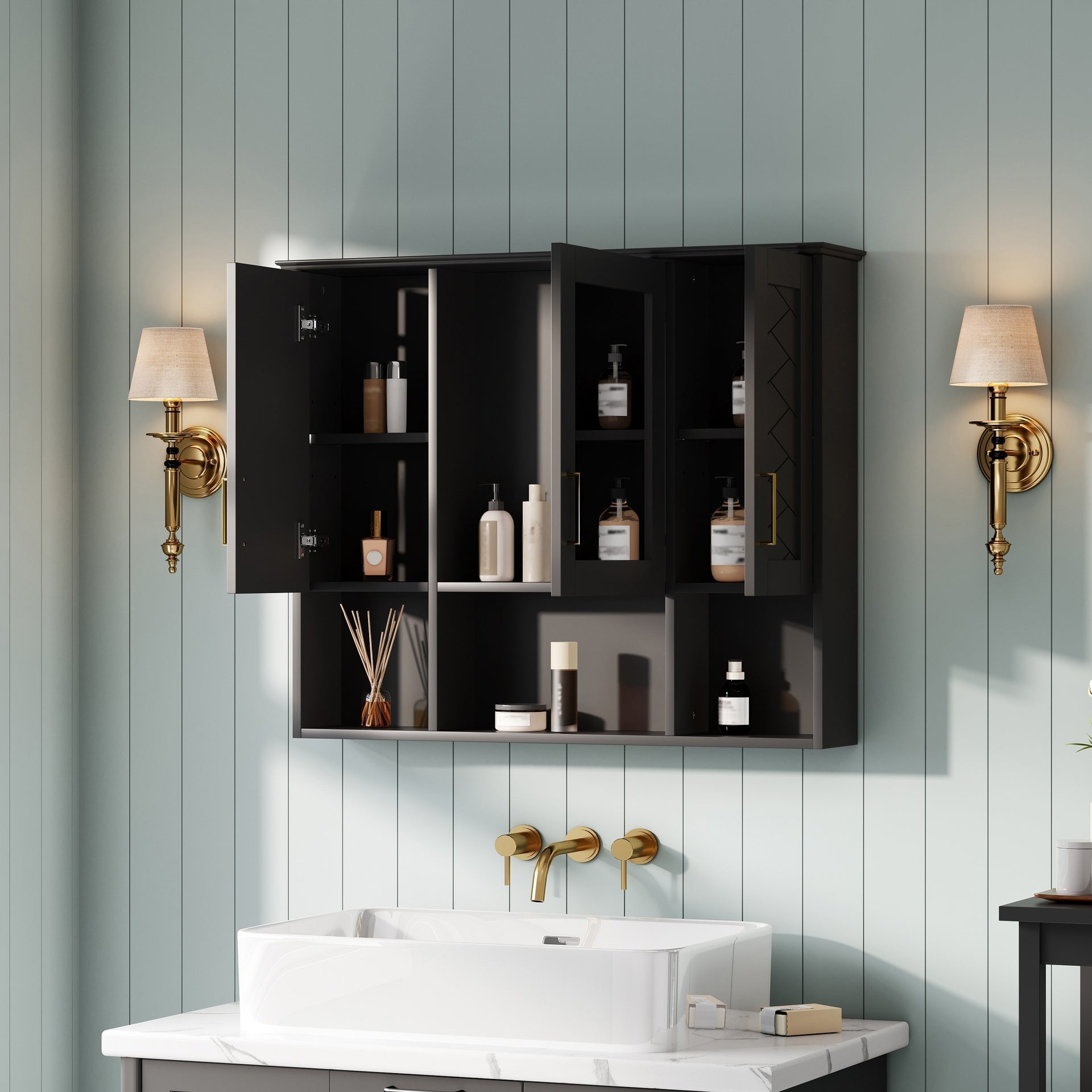 35 inch 2-in-1  Wall Mounted Medicine Cabinet with Adjustable Shelves & Soft Close Doors, High-Define Mirror with Storage for Bathroom Vanity