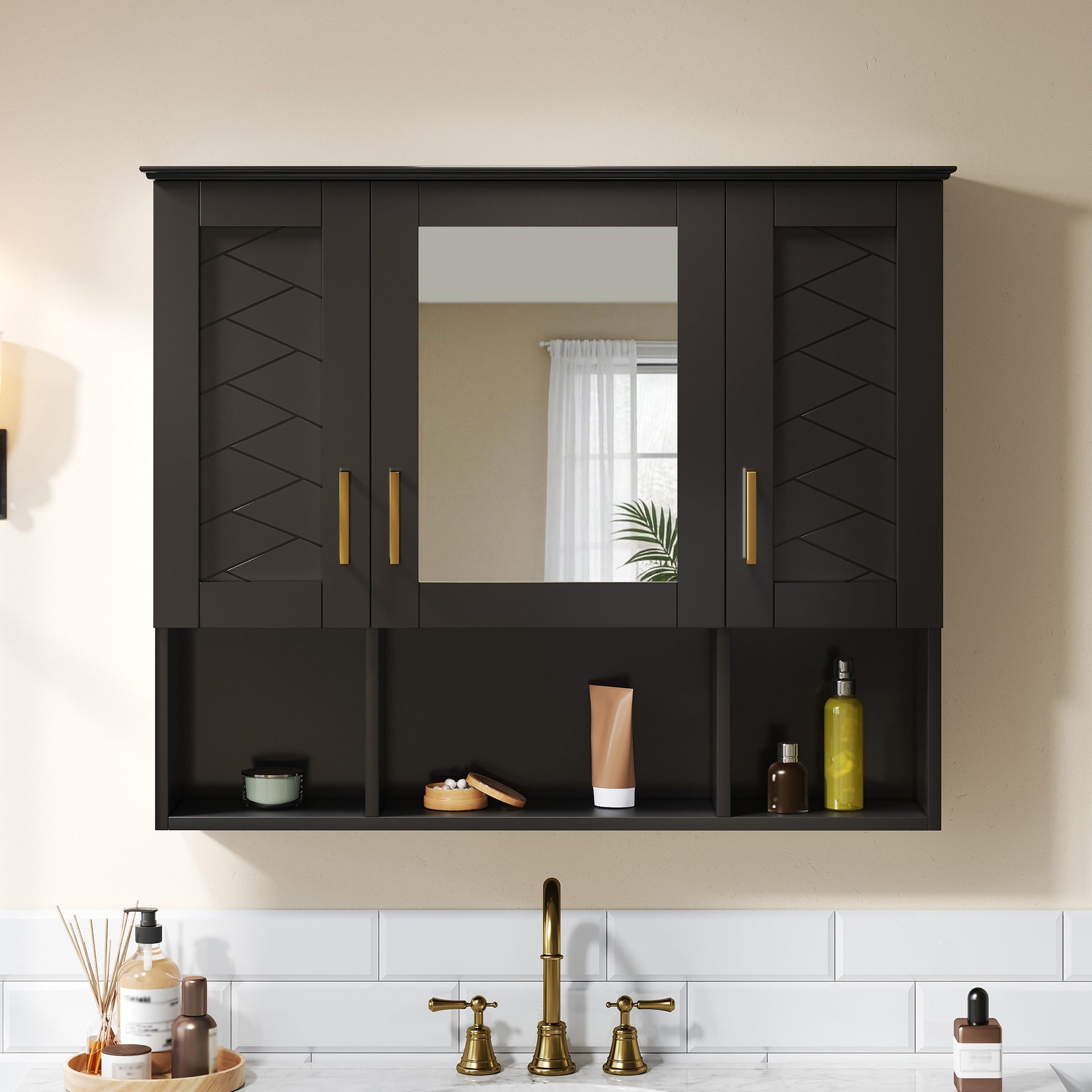 35 inch 2-in-1  Wall Mounted Medicine Cabinet with Adjustable Shelves & Soft Close Doors, High-Define Mirror with Storage for Bathroom Vanity