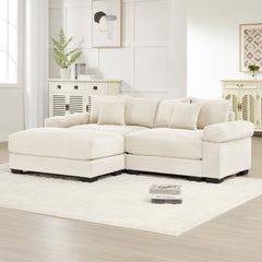 82.6" Oversized Cloud Modular L-Shape Sectional Couch, Soft Corduroy Fabric,With An Ottoman, Deep Seat Wide Armrests,Ergonomic Design,6 Throw Pillows, Easy Assembly, For Living Rooms,Cream