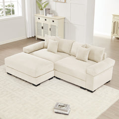 82.6" Oversized Cloud Modular L-Shape Sectional Couch, Soft Corduroy Fabric,With An Ottoman, Deep Seat Wide Armrests,Ergonomic Design,6 Throw Pillows, Easy Assembly, For Living Rooms,Cream