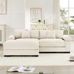 82.6" Oversized Cloud Modular L-Shape Sectional Couch, Soft Corduroy Fabric,With An Ottoman, Deep Seat Wide Armrests,Ergonomic Design,6 Throw Pillows, Easy Assembly, For Living Rooms,Cream