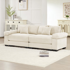 92" Oversized Cloud Modular Sectional Couch,Corduroy Fabric Extra-Wide Armrests Throw Pillows Ergonomic Design High Resilience Cushion Easy Assembly,For Living Rooms Bedrooms,Cream