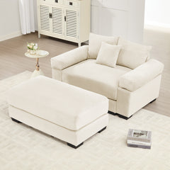 54.3" Oversized Cloud Modular Sectional Couch,Corduroy Fabric Extra-Thick Armrests,Throw Pillows Ottoman, Ergonomic Design, Easy Assembly Fits Living Rooms Bedrooms,Cream