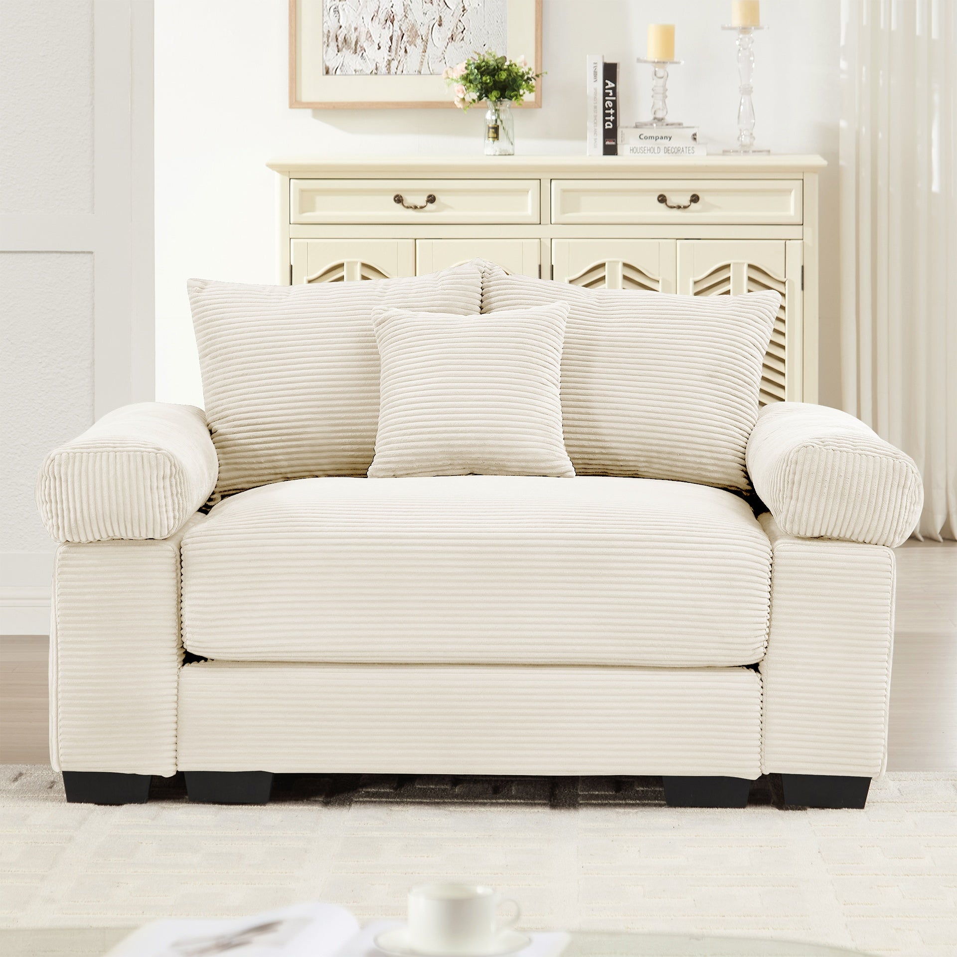 54.3" Oversized Cloud Modular Sectional Couch,Extra-Thick Armrests Good Resilience Cushions Ergonomic Design Premium Soft Corduroy Fabric,Easy Assembly For Living Rooms Study,Cream