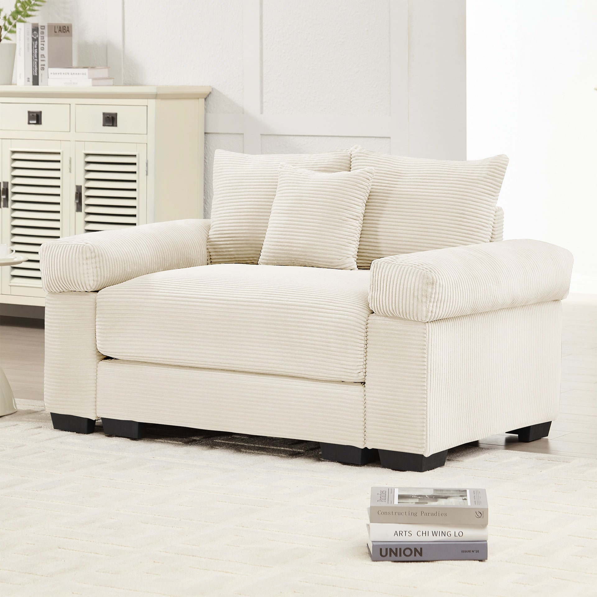 54.3" Oversized Cloud Modular Sectional Couch,Extra-Thick Armrests Good Resilience Cushions Ergonomic Design Premium Soft Corduroy Fabric,Easy Assembly For Living Rooms Study,Cream