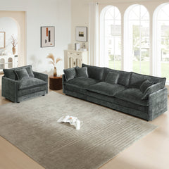 2-Piece Upholstered Sofa, Living Room Sectional Sofa Set Modern Sofa Couches Set , Deep Seat Sofa for Living Room Apartment, 1+3 Seat Gray Chenille